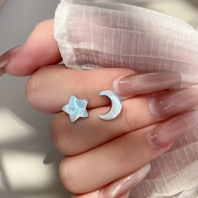 

MEETSOFT 925 Sterling Silver Aurora Asymmetrical Stars Moon Stud Earring for Women Fine Jewelry High Luxury Vintage Accessories