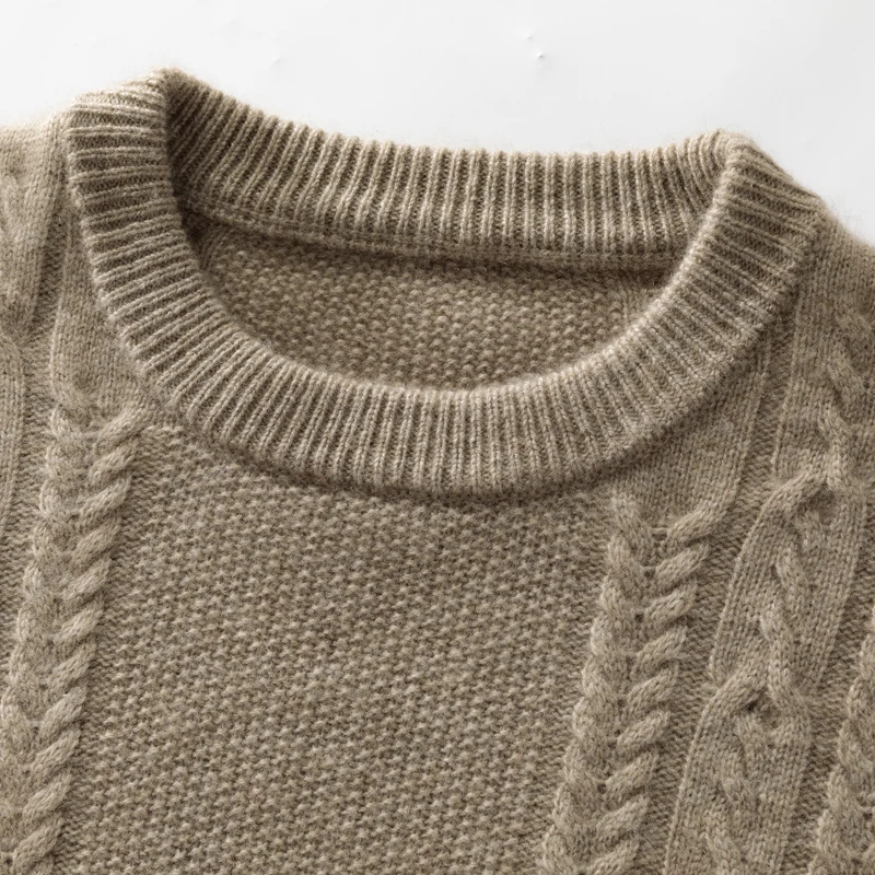 DjzDsm Men's Thick Long Sleeve Sweater 100% Pure Cashmere Twisted Pattern Luxury Comfortable Knitwear for Men