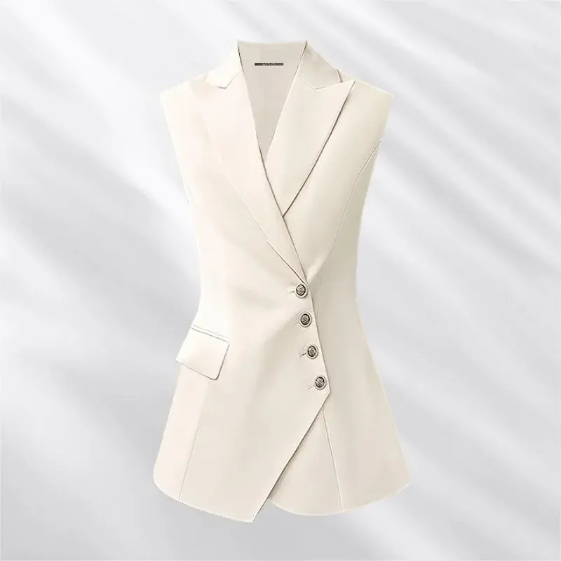 

Thin Irregular Blazer Vest Waistcoat Women 2025 Spring Autumn Fashion Elegant Slim Chic Vests Women Sleeveless Small Suit Jacket