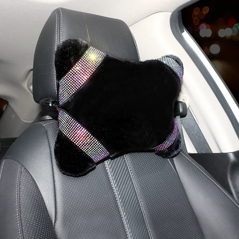 

Plush Car Seat Headset Pillow Auto Accessories Interior Women Head Rest Cushion Neck Pillow Bling Crystal Decorative Pillows