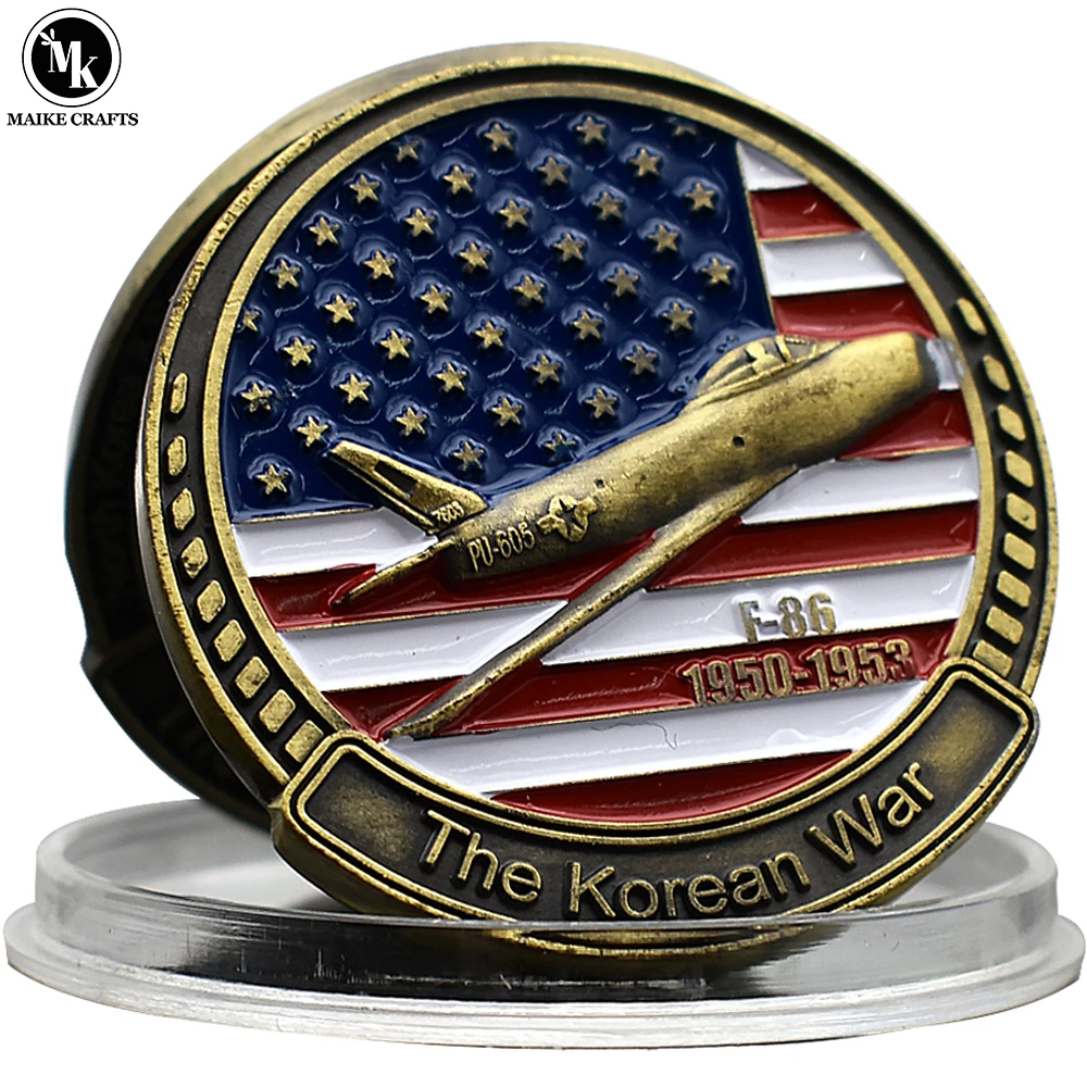 

US F-86 Fighter Challenge Coin Metal Vintage 1950-1953 38th Parallel Korean War Military Medal Collection Gift