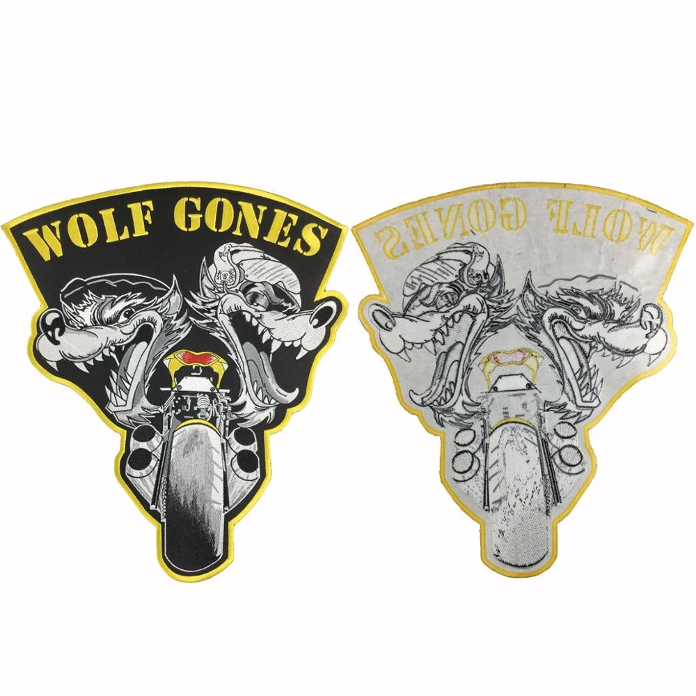 Lone Wolf Gones Embroidery Patches Iron on Biker Motorcycle Patches for Jacket Vest Clothing Big Back Badges Decoration DIY