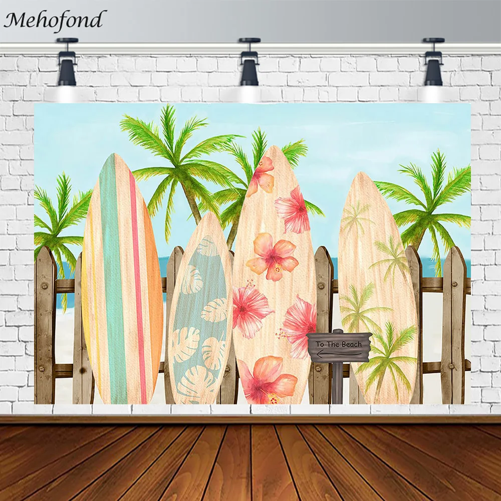 Mehofond-Toile de fond de planche de surf de bord de mer, décoration de fête hawaïenne, arrière-plan de prise de vue, studio photo, accessoires de photozone, photocall