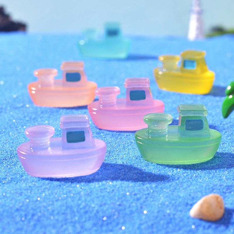 Creative Cute Boat Figurine Luminous Ornaments Miniature Landscape Decoration Cartoon Cruise Small Ornaments Crafts Gifts