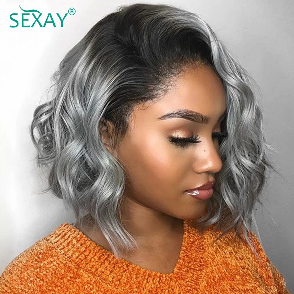 1B Grey 613 Pink Straight Bundles With Closure 2 Tone Color Human Hair Weave Ombre Bundles With 4x4 Transparent Lace Closure