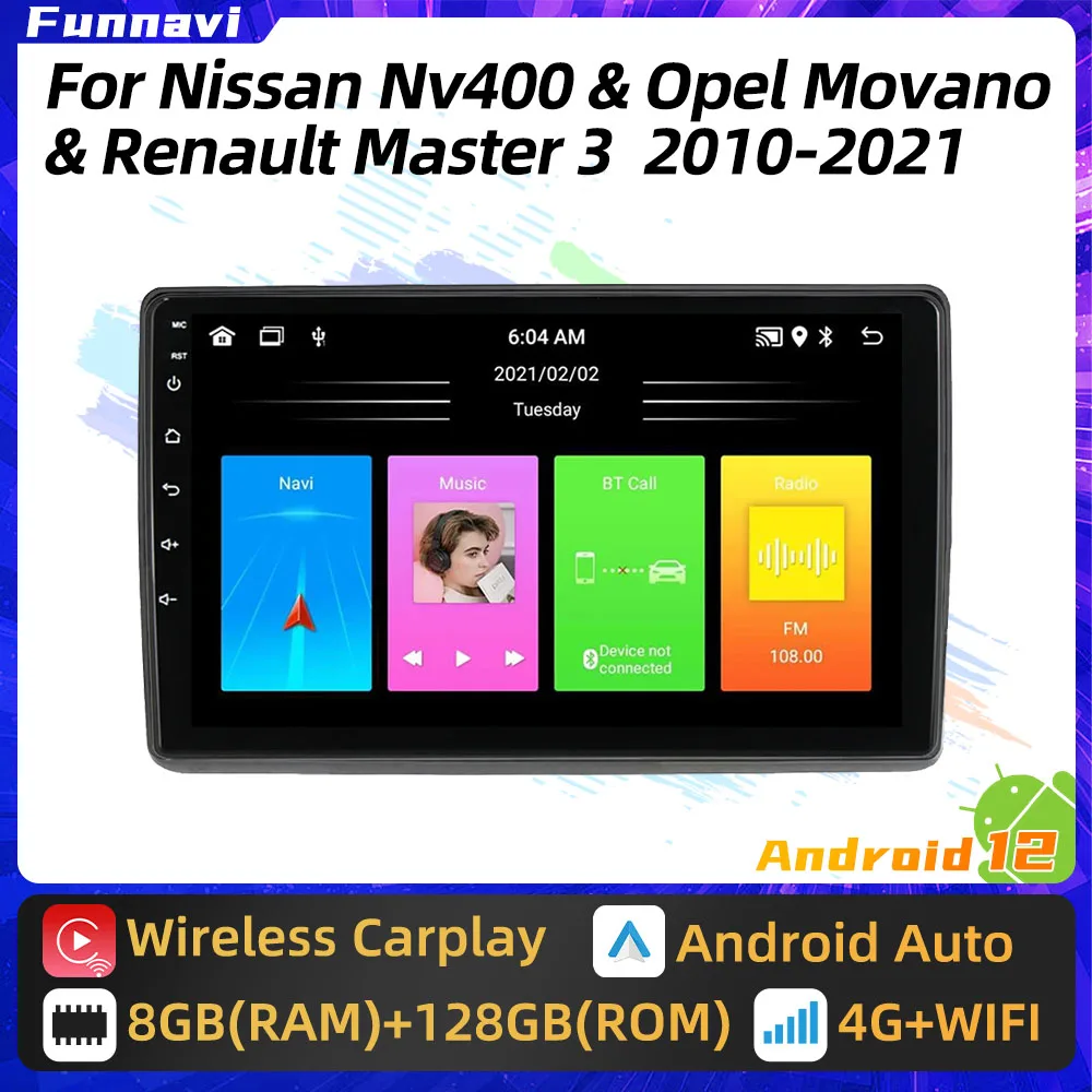 

2 Din Android Car Radio for Nissan Nv400 Renault Master 3 Opel Movano 2010 - 2021 Multimedia Navigation Carplay Auto Stereo GPS