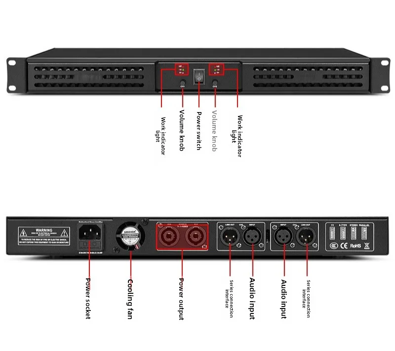 Professional digital power amplifier pure rear stage high-power two-channel four-channel home stage HIFI noise floor