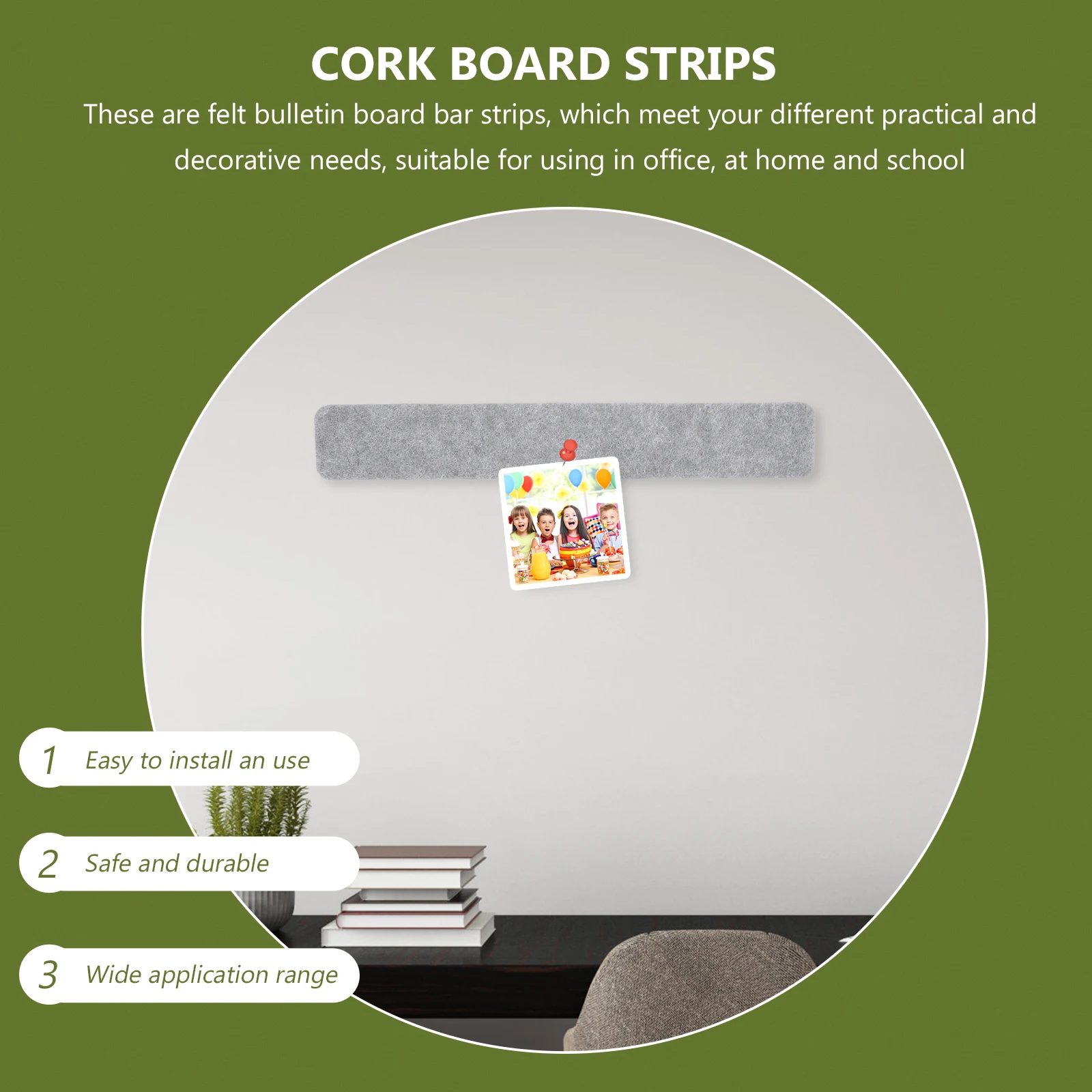 

8 pcs Felt Bulletin Adhesive Memo For Notes Photos Display Wall Organizer Cork Board Strips Pin Board Strips