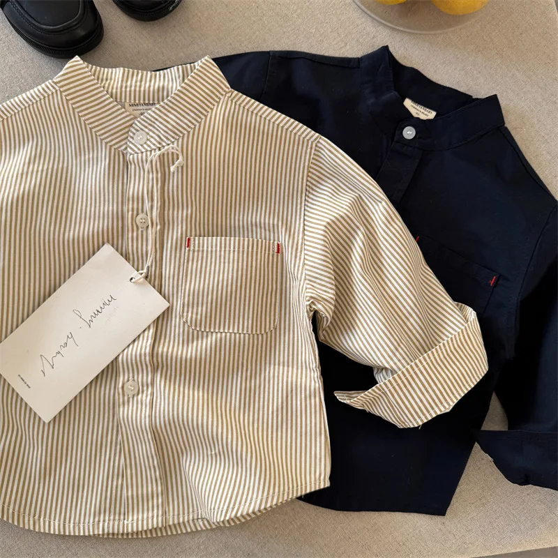 

Baby Boys Blouses Toddler Striped Blouse Kids Long-Sleeved Top Girls Lapel Pocket Shirts 2025 Spring Autumn Children's Clothing