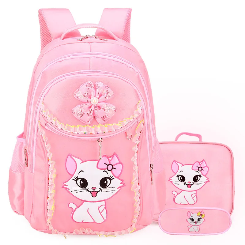 3 teile/satz Cartoon Muster Kind Rucksack süße Katze Schult aschen Mädchen Kinder Schule Rucksack leichte Mädchen Bleistift Tasche Mochila