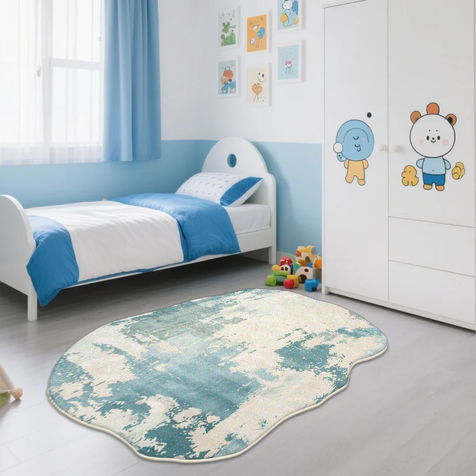 

Modern Irregular Blue Carpet for Rooms Non-slip Decoration Bedroom Cute Washable RUG FOR LIVE ROOM Entrance Door Mat Floor Mats