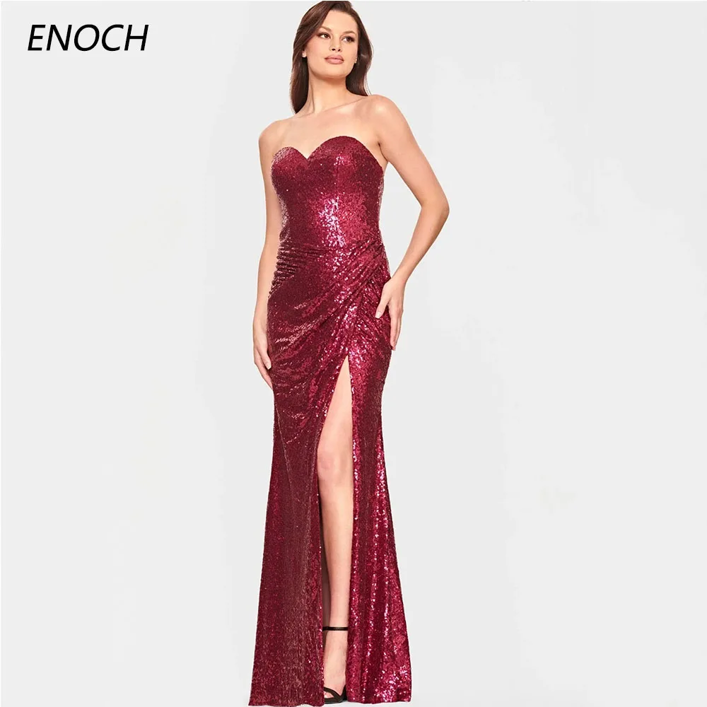 ENOCH Sexy Mermaid Evening Dresses Sweetheart Sleeveless Backless Sequined Party Prom Gowns Floor Length Robes De Soirée New