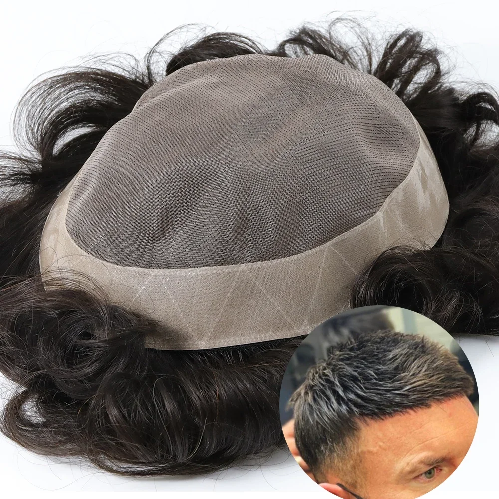 Mono top men toupee high quality human hairpiece