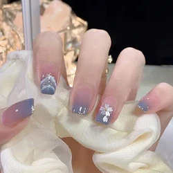 24pcs Y2K Style Gradient Blue Pink Color Fake Nails Dyeing Press On Nails Full Cover Artificial False Nails For Women Salon Use
