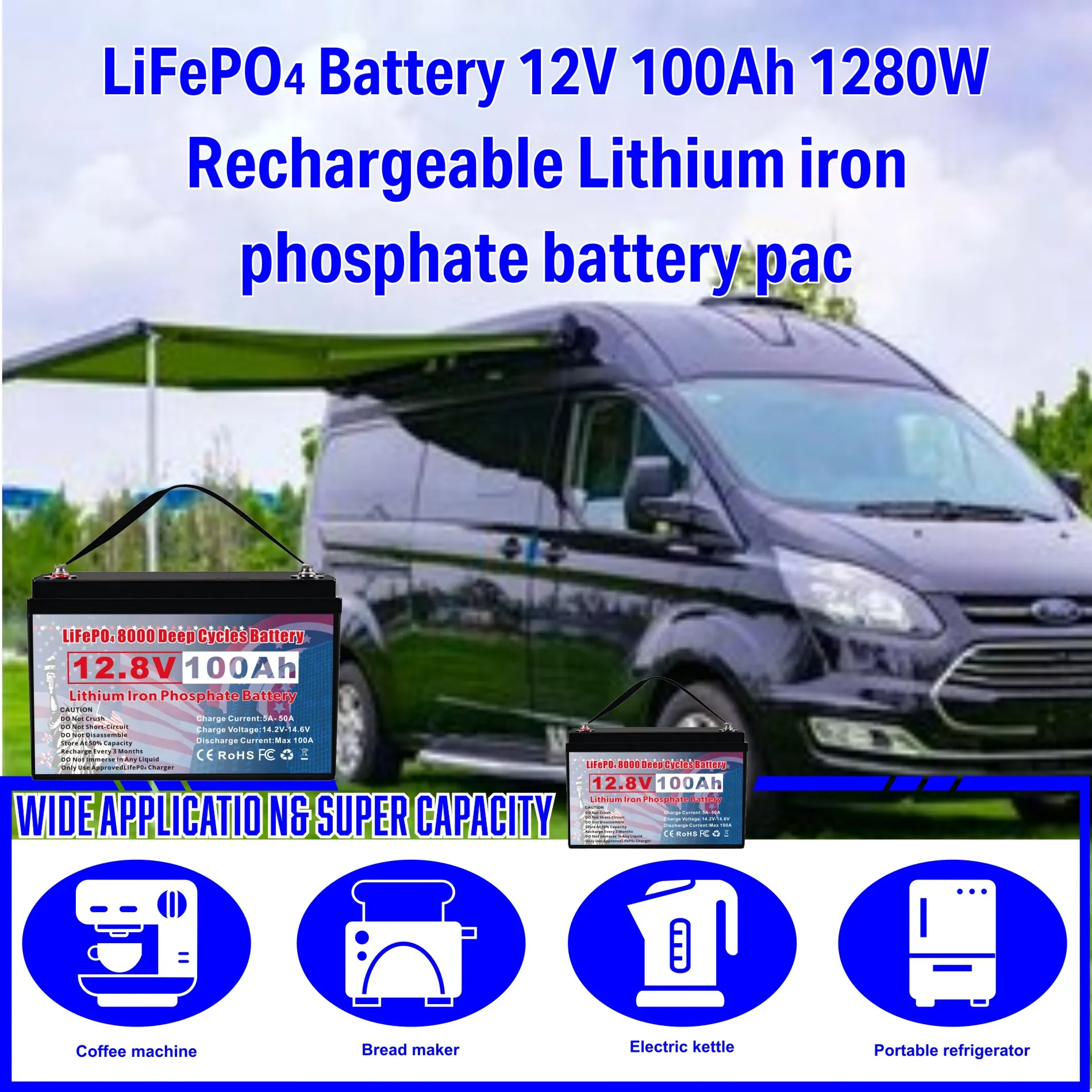 VEMDIA 12V Lithium Battery 100AH With BMS 8000 Deep Cycles Grade A Cells for Marine Trolling Motor RV etc