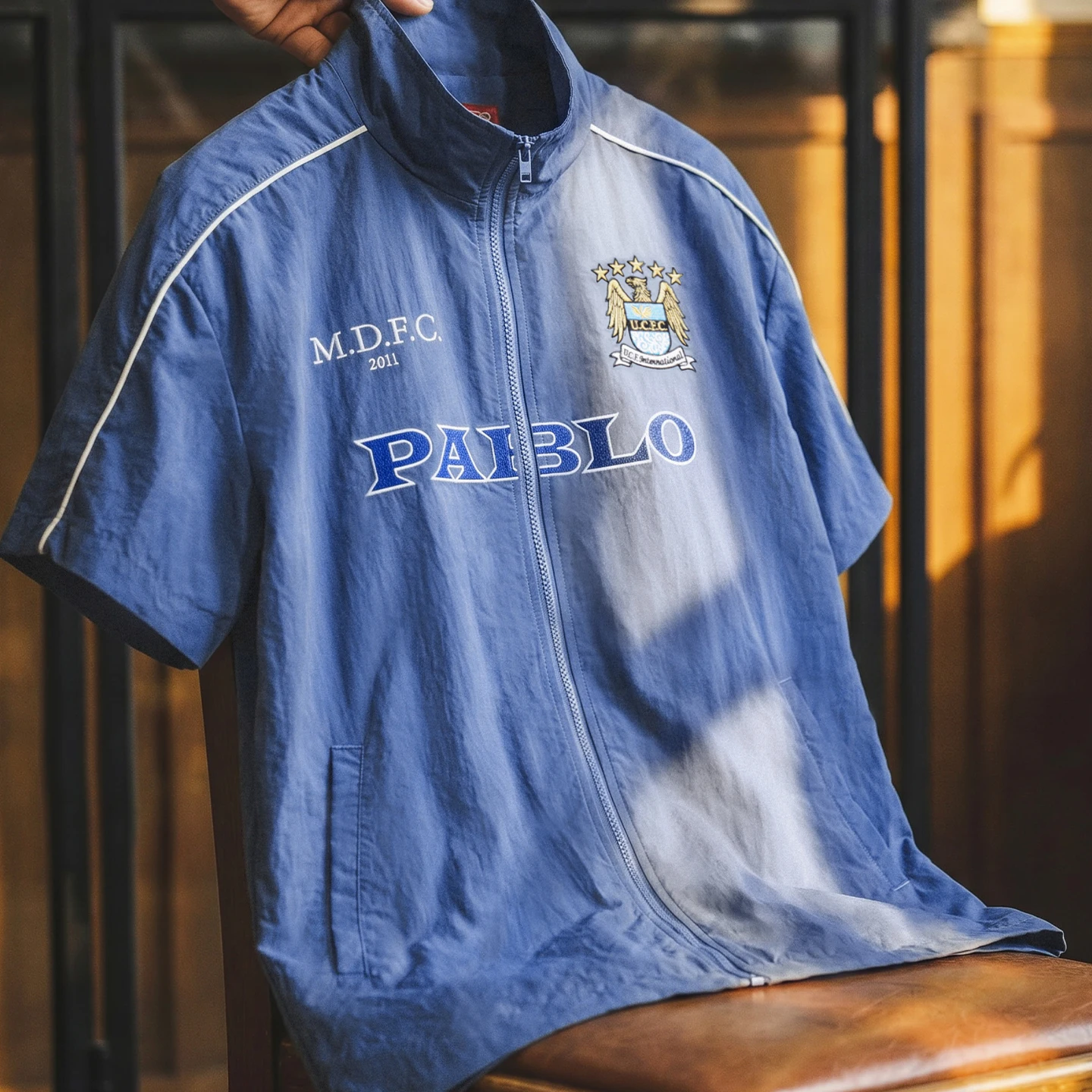 Maden Men's Color Block Cityboy Football Shirt American Retro Workwear Embroidered Thin Short Sleeve Casual Summer Men Top