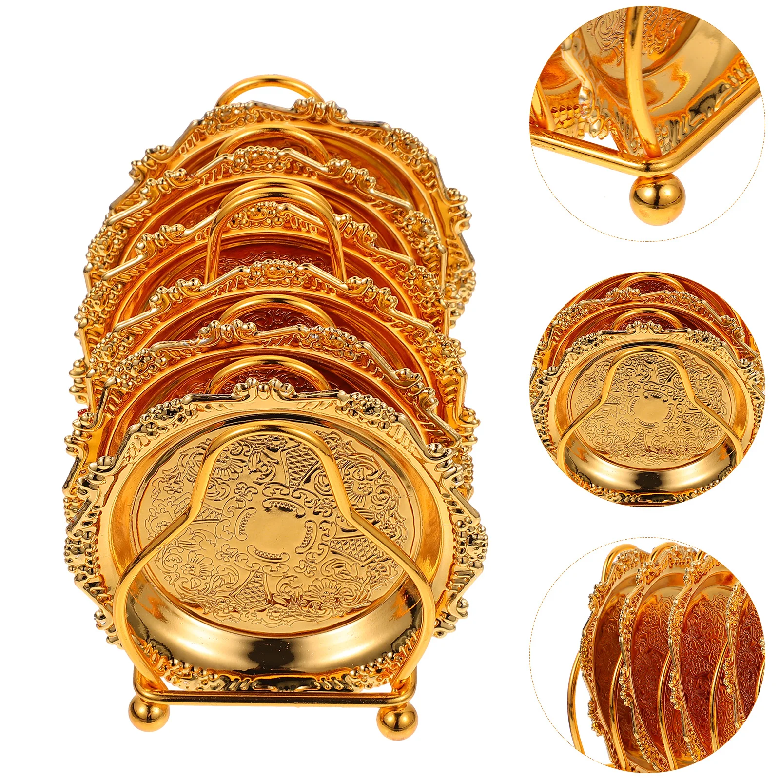 

Snack Dish Set Metal Rack Fruit Plate Gold Serving Trays Round Fruits Dad