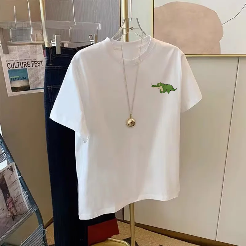 

Q-version Crocodile Series Original Floating Crocodile Printed Cotton T-shirt for Men and Women Summer Round Neck Top Clothes