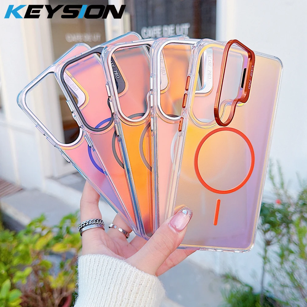 

KEYSION Colorful Gradient Magnetic Lens Stand Case for Samsung Galaxy S26 Ultra 5G S26+ Plus for MagSafe TPU+PC Shockproof Cover