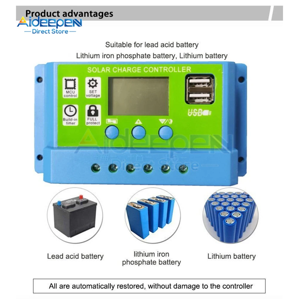 PWM 30A 20A 10A Universal Solar Charge and Discharge Controller 11.1V/12V/24V Auto LCD Solar Regulator With Dual USB Port 5V