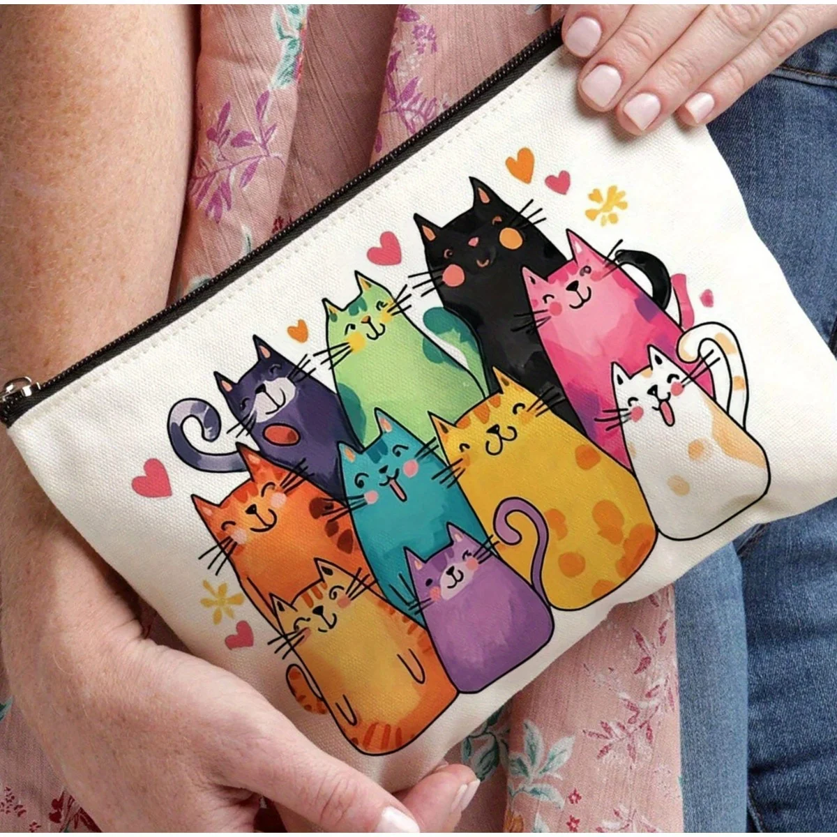 حقيبة مكياج لطيفة على شكل قطة - حقيبة بسحاب متعددة الوظائف، حقيبة تخزين المجوهرات، حقيبة تخزين صغيرة مثالية بسحاب للسفر.