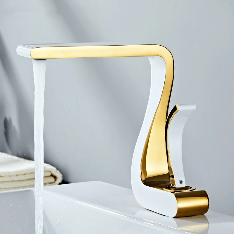 

White Gold Bathroom Mixer Tap Brass Wash Basin Faucet Hot and Cold Water Sink Retro Faucet Single Hole Faucet Bathroom