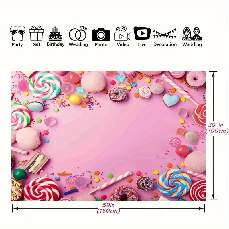 لافتة خلفية حلوة - ديكور حفلات بطابع الحلوى والدونات، مناسبة لأعياد الميلاد وحفلات الباب الخلفي