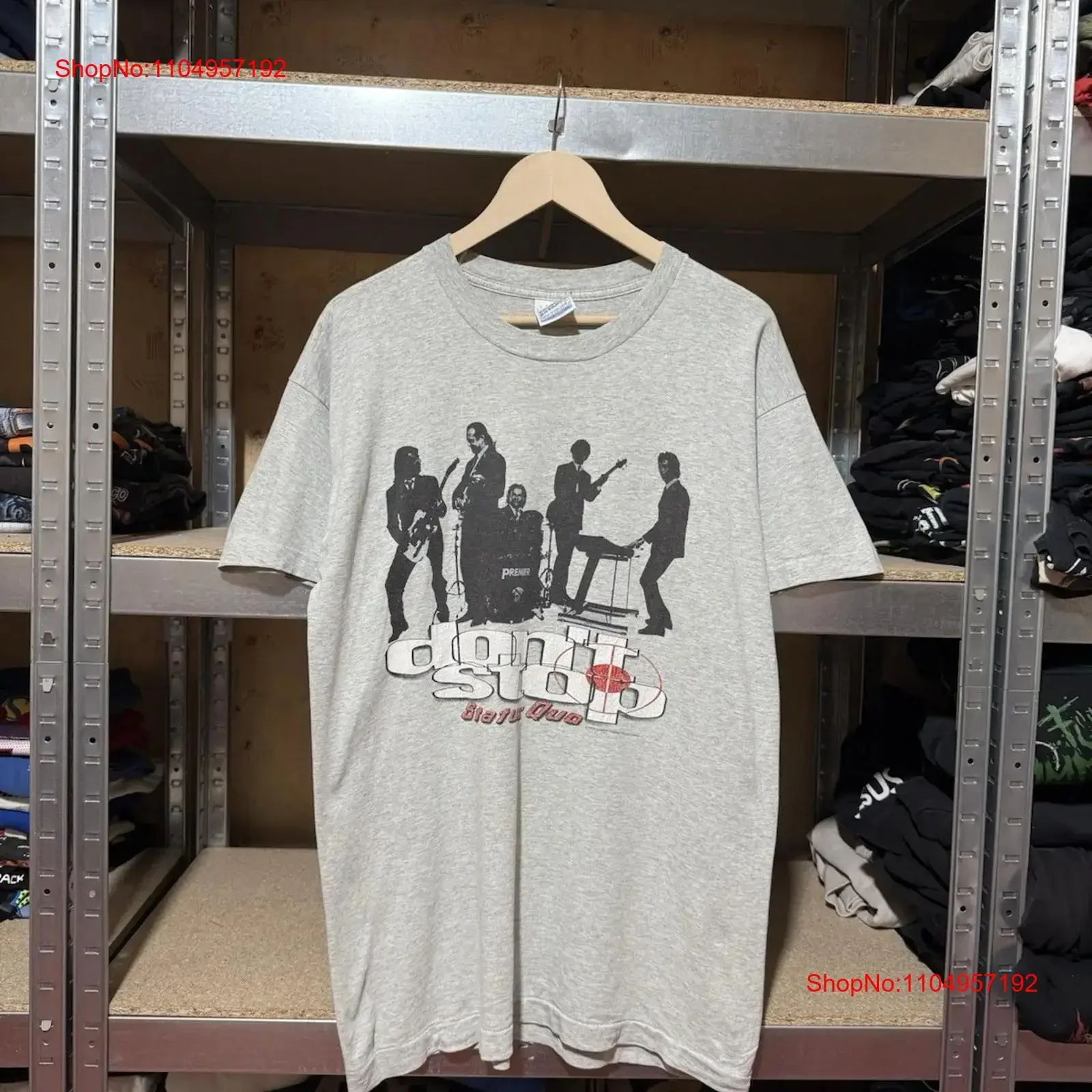 Vintage Status Quo Don t Stop World Tour 1995 Retro Gris Camisa para hombre Talla L vintage Lavado ropa de diseñador gráfico Estirado