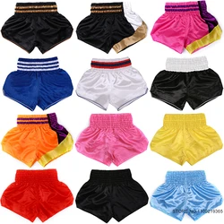 Thai Boxing Shorts Plain Kickboxing Shorts Muay Thai Pants Men Women Kids Satin Fabric Gym Martial Arts Fight Workout Clothing