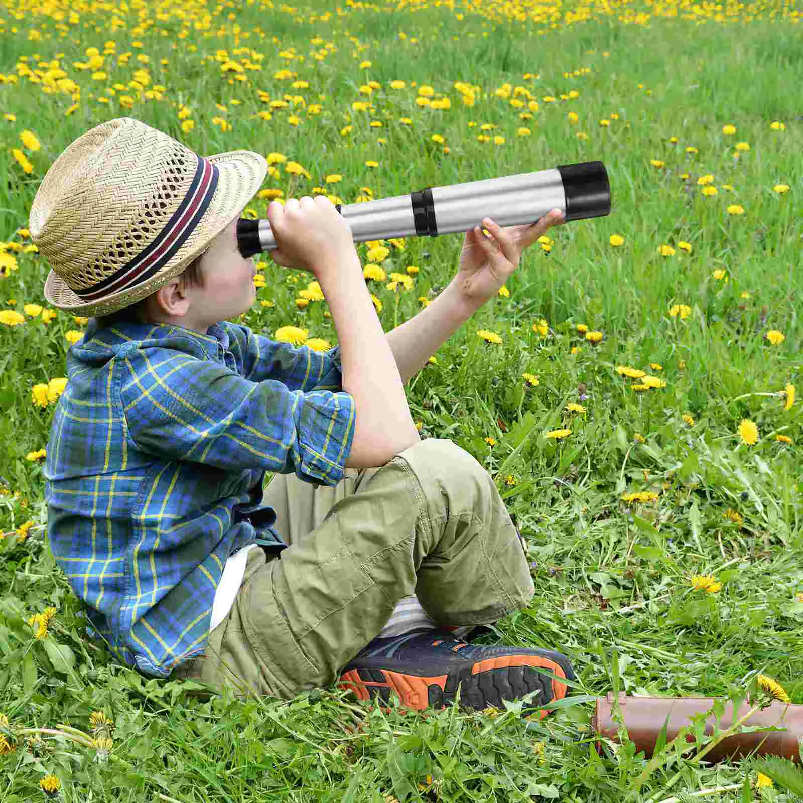 Télescope rétractable à tube unique pour enfants, jouet d'expérimentation scientifique, argent