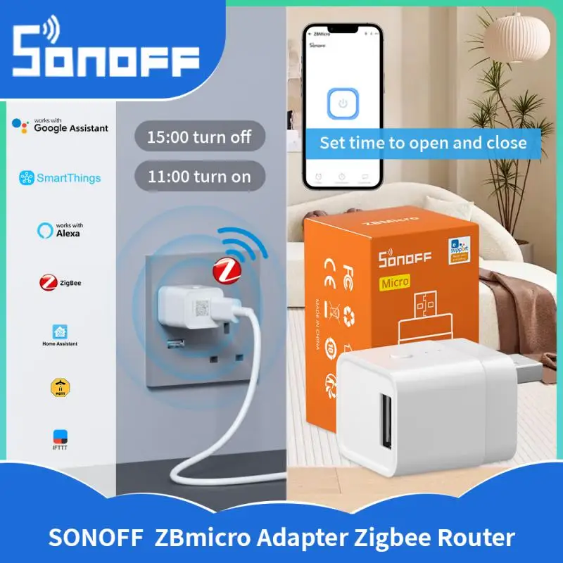 

SONOFF ZBMicro Zigbee Micro USB Smart Adapter Быстрая зарядка EFR32MG21 Широкое покрытие передачи Голосовое управление eWeLink Alexa Google