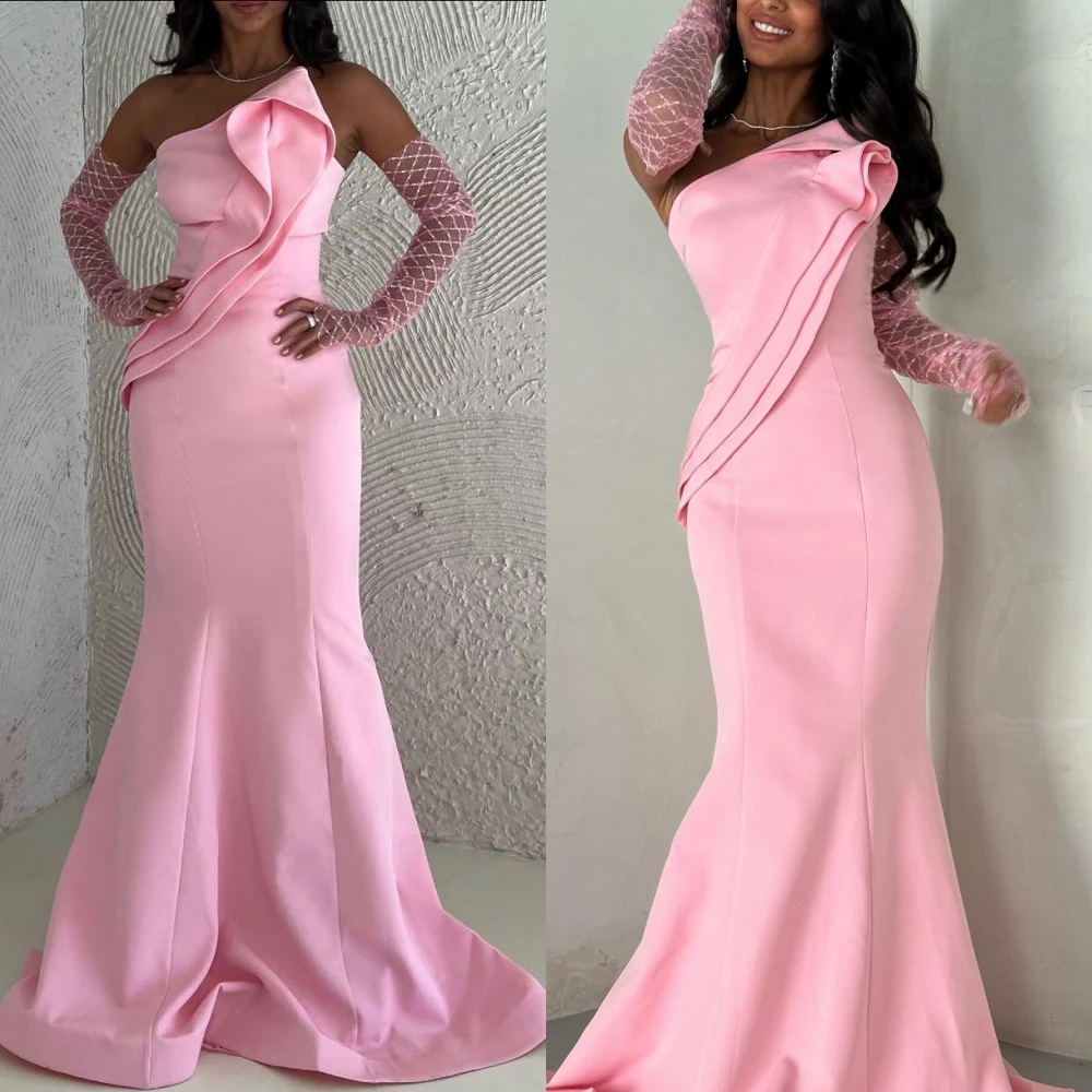 

Customized Simple Elegant Strapless Mermaid Quinceanera Dress Tulle Hugging Anke length Charmeuse Evening vestidos para mujer