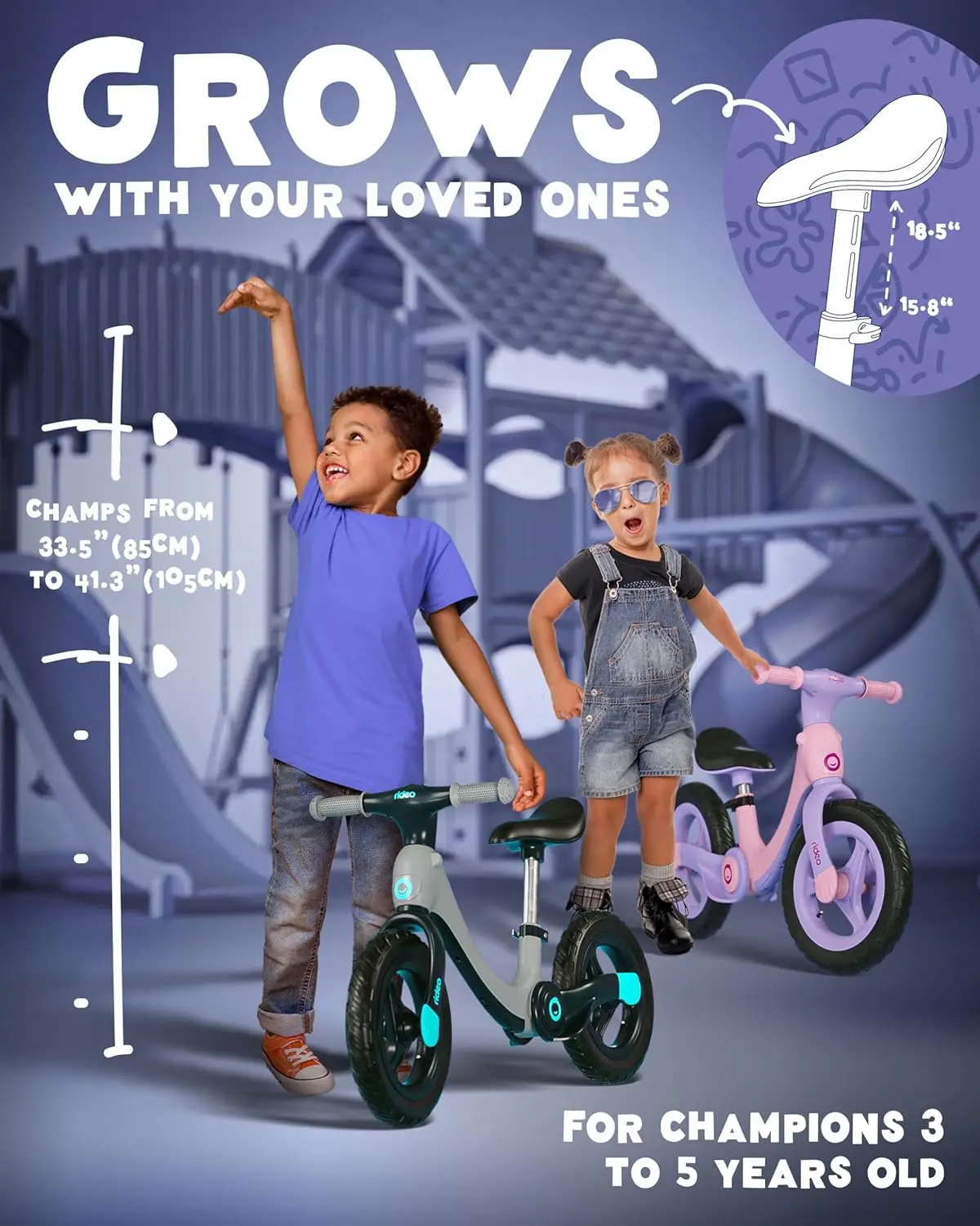 Bicicleta de equilibrio plegable para niños, bicicleta de seguridad para niños pequeños de 12 ", bicicleta de empuje con correa de transporte para niños y niñas de 3 a 5 años