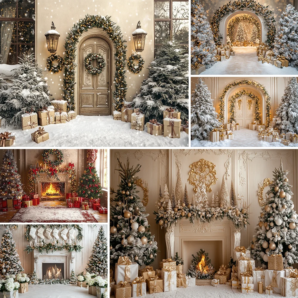 

Photography Background Christmas White Indoor Windows Gifts Xmas Tree Kids Family Portrait Decor Backdrop Photo Studio