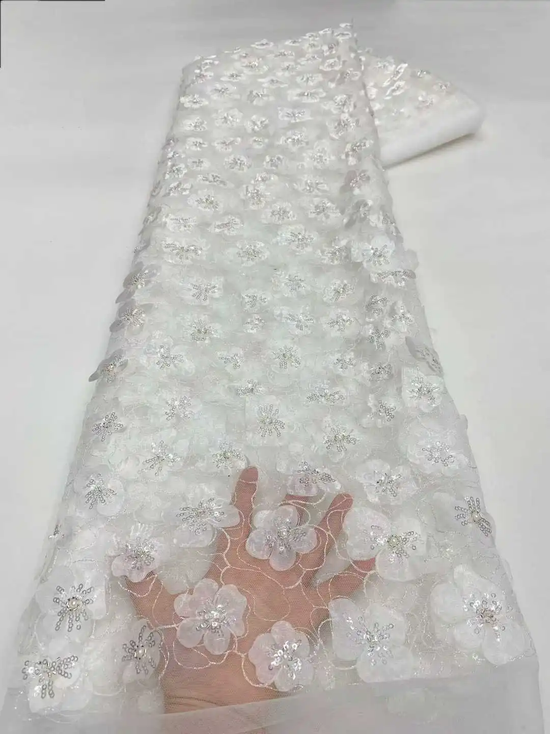 

3D цветочная кружевная ткань с жемчугом, высокое качество, французская вышивка, тюль, африканская ткань для шитья свадебного платья
