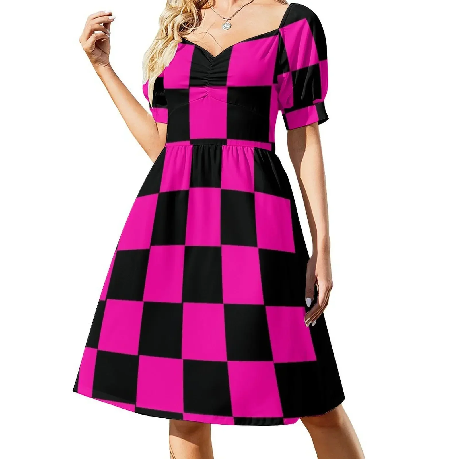 

pink and black checkerboard pattern Sleeveless Dress wedding dresses for woman Womens dresses Women's dress Dress