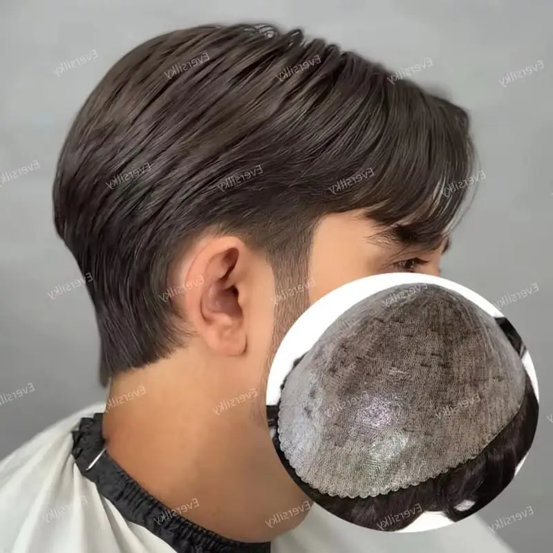 شعري طبيعي 100% شعر بشري 0.1-0.12 مللي متر حقن ميكروسكين سمك الجلد كامل بولي Base شعر مستعار 130% كثافة الشعر الاصطناعي #4