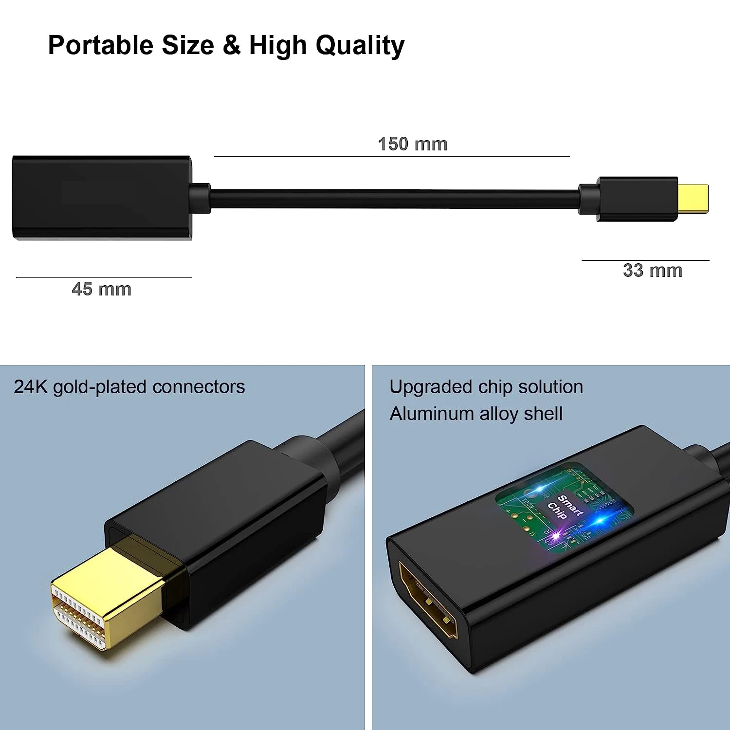 Mini DisplayPort to HDMI Adapter Cable 4K 60Hz Super Slim Mini DP to HDMI Adapter for MacBook Air/Pro Surface Monitor Projector