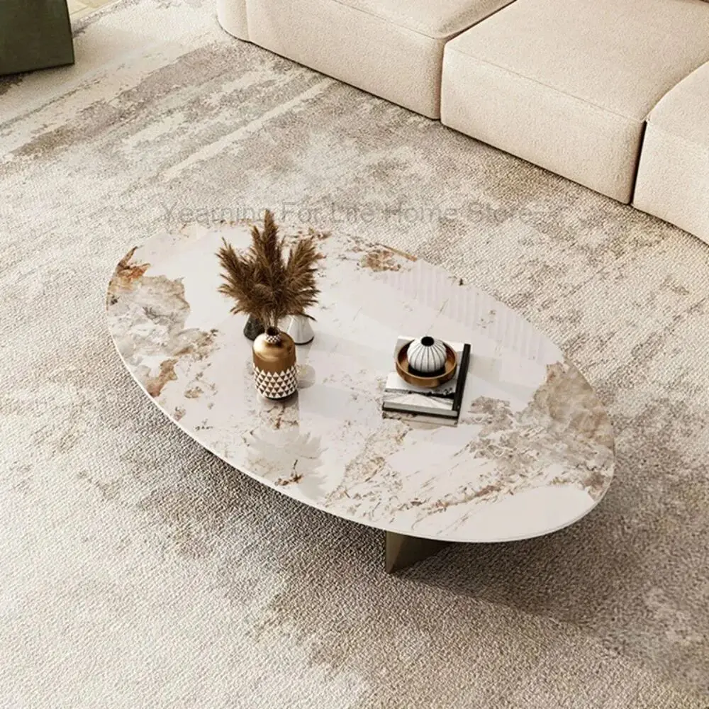 

Nordic Oval Marble Coffee Tables Book Minimalist Console Auxiliary Coffee Tables Service Tea Dining Table Basse Mesa Furniture