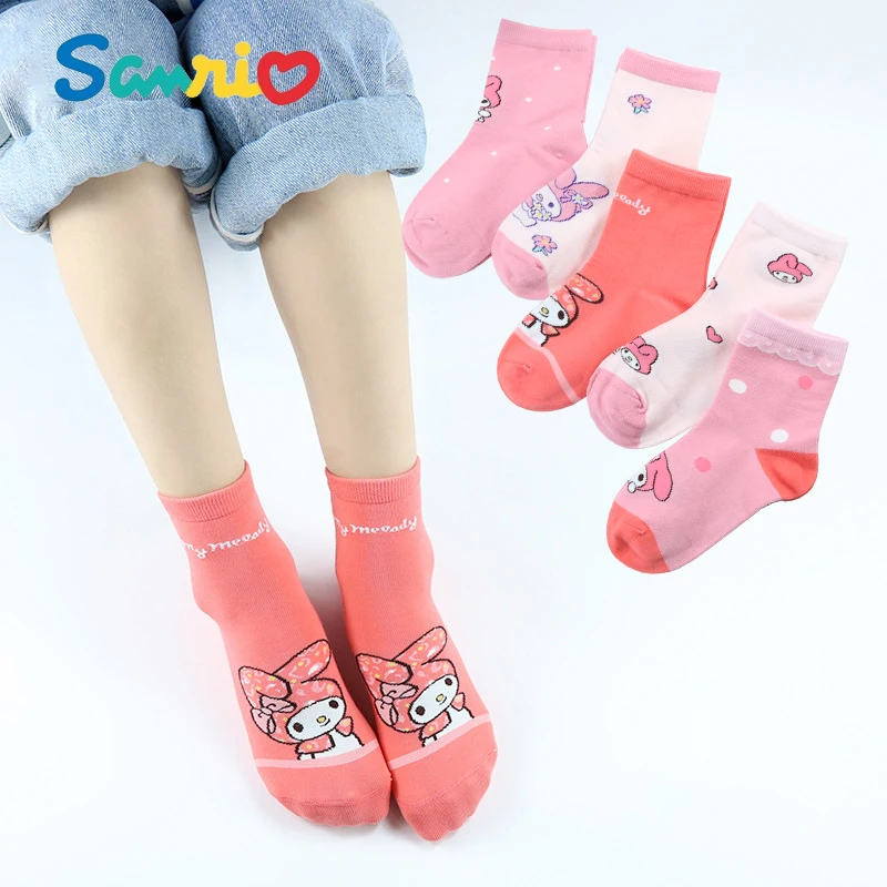 Anime Kawaii Sanrios My Melody Hellokittys Kuromi Kid Sock Princess Girl Mid-Calf Sock Cute Cotton Sweat-Absorbent Student Socks