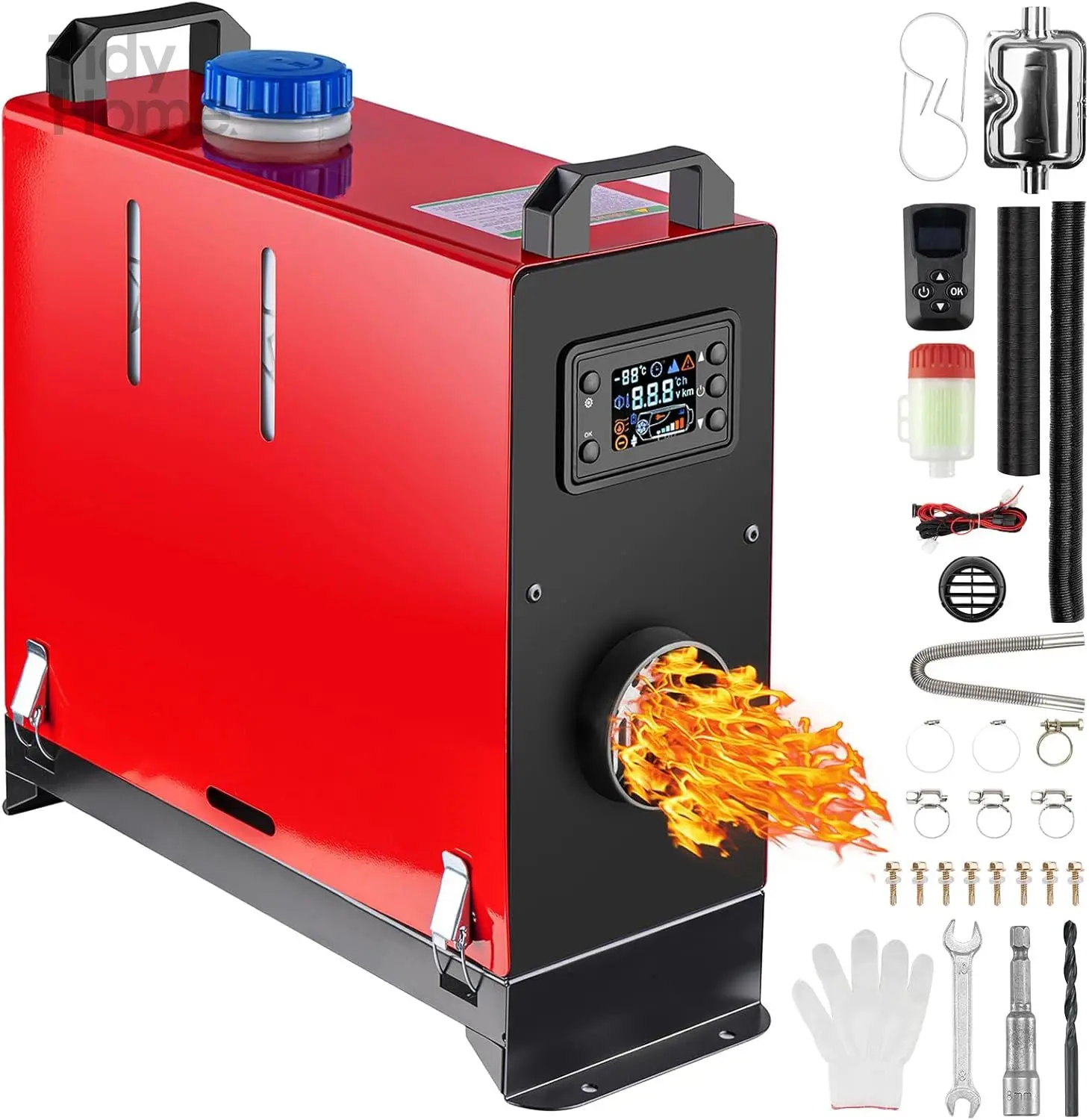 Portable Car Diesel Air Heater with Muffler, LCD Monitor, Remote Control, Fast Heating for Campers Truck Trailer RV Boat Garage