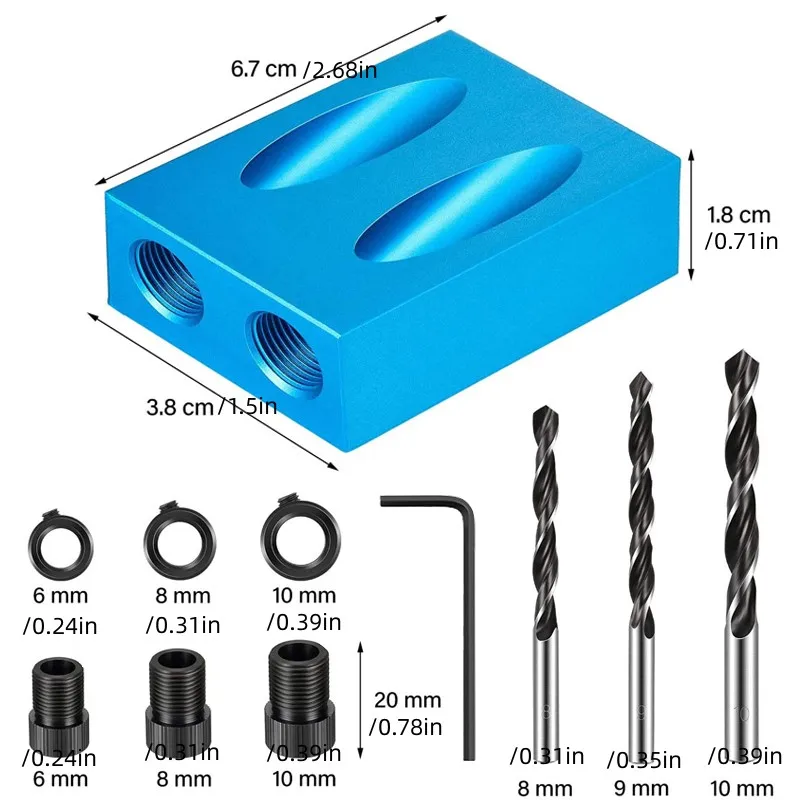 Foro tascabile vite Jig 15 gradi tassello trapano falegnameria Kit falegnami legno lavorazione del legno guide strumento di localizzazione