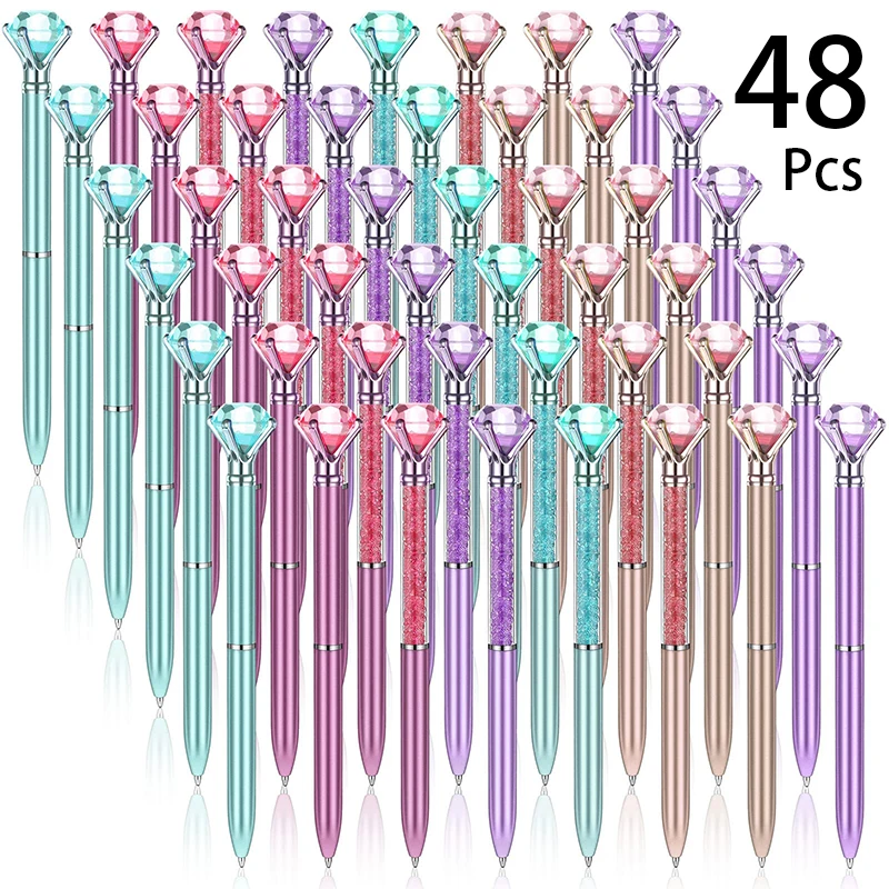 48 Pcs Crystal Diamond Ballpoint Pen Black Ink Advertising Gift Pen School Office Stationery