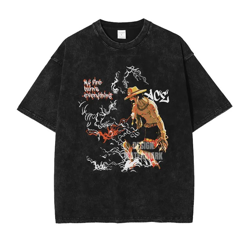 

One Piece Black T-Shirt for Men 2026 Summer Cotton Short Sleeve Casual Top with Logo Streetwear Y2K Unisex