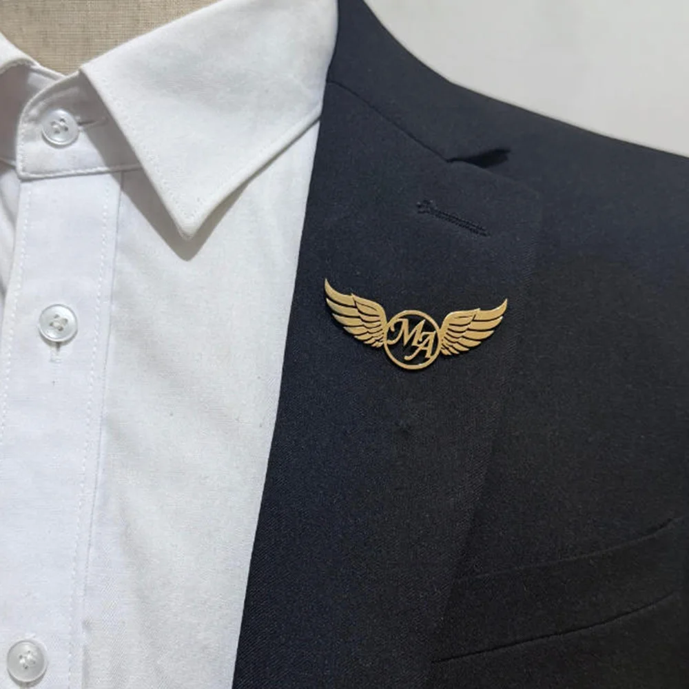 

Customized personalized name brooch, angel's wing name brooch, customized initial letter brooch, angel's wing brooch