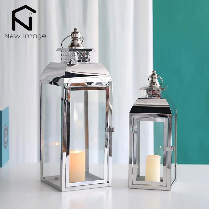 

2 Pack Stainless Steel Candle Holders Vintage Silver Metal Candle Lanterns with Handle for Weddings Home Decoration