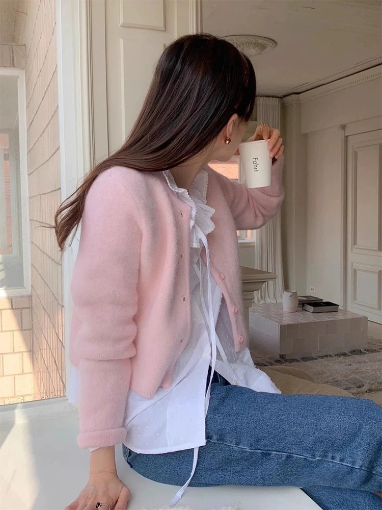 

Clothland женский милый вязаный кардиган с длинным рукавом, короткий стильный свитер, куртка, женские шикарные повседневные топы Mujer HA608