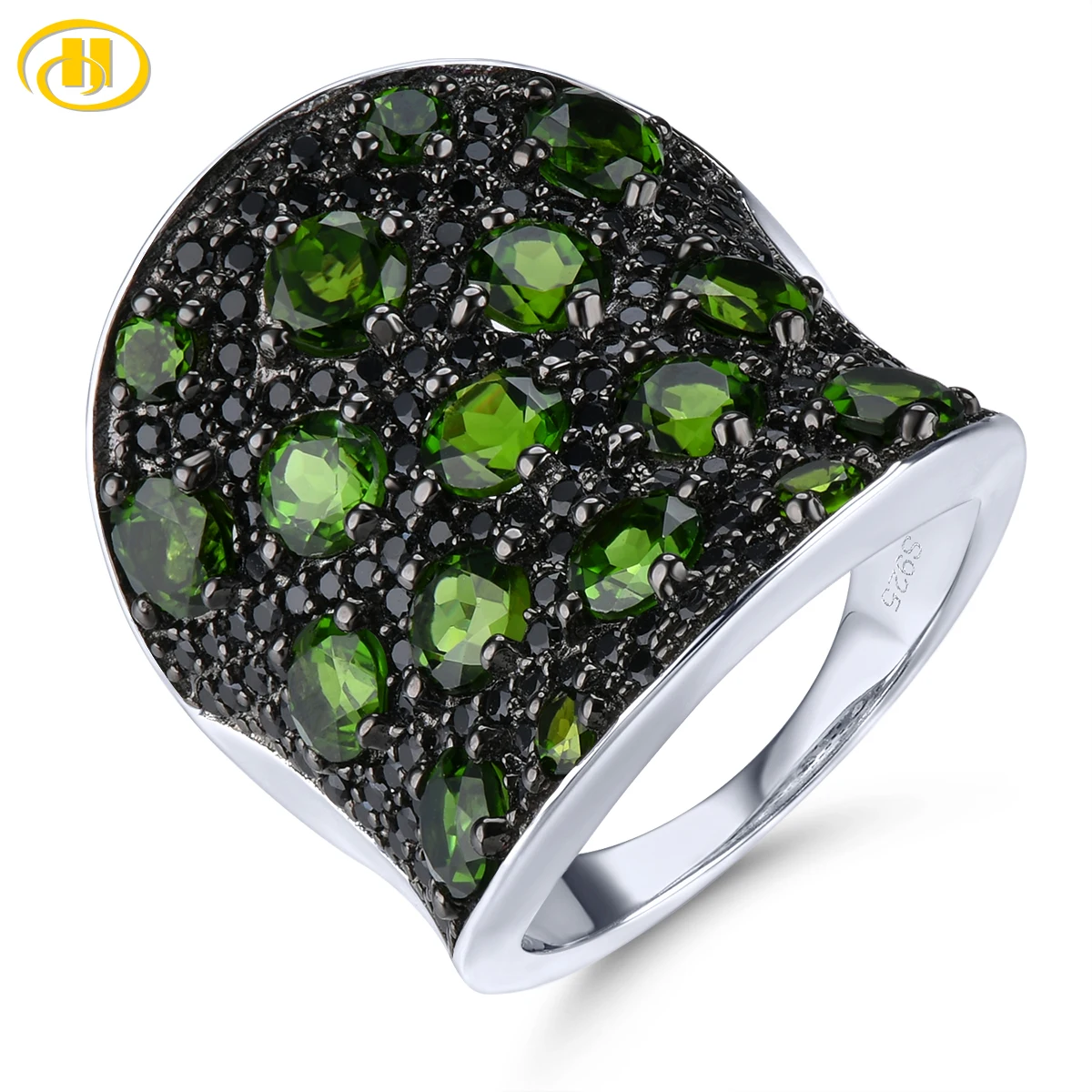

Natural Chrome Diopside Black Spinel Sterling Silver Rings 5.8 Carats Genuine Multicolor Gemstone S925 Fine Jewelrys Gifts