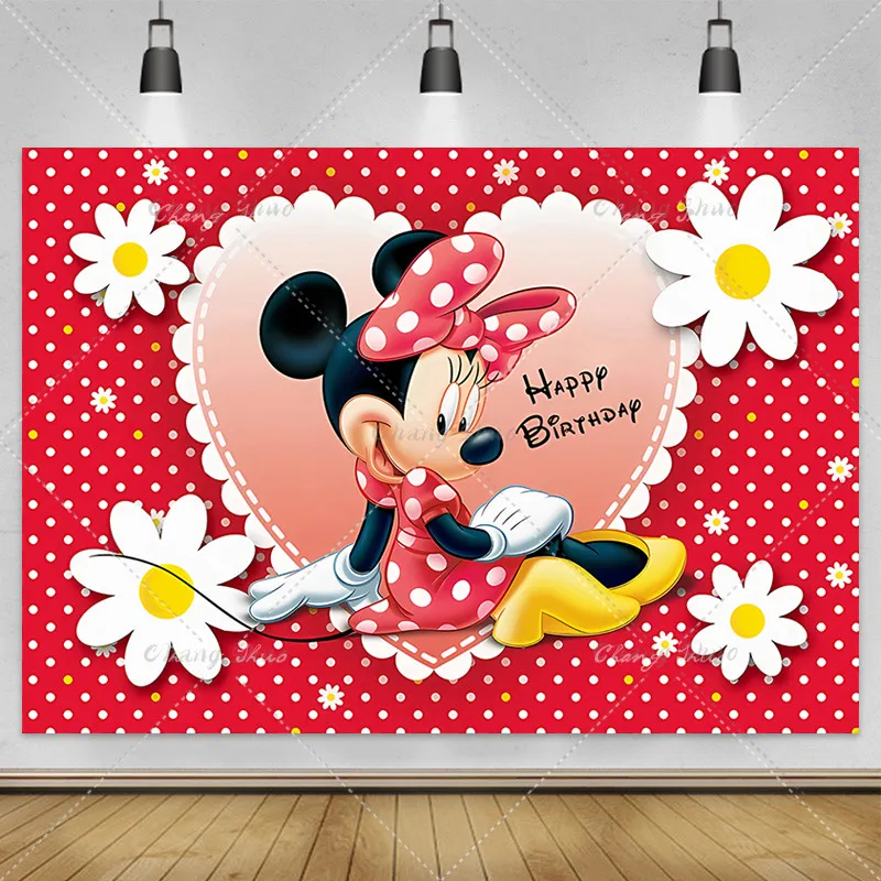 1set Disney Cartoon Mickey Minnie Mouse Theme Children Happy Birthday Background Baby Shower Gender Revealing Photography Banner