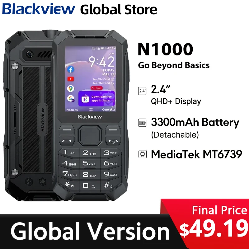 Blackview N1000 Rugged Smartphone 2.4 inch Display GPS IP69  Dual 4G Mobile Phone With Dial Button For Elderly Cellphone